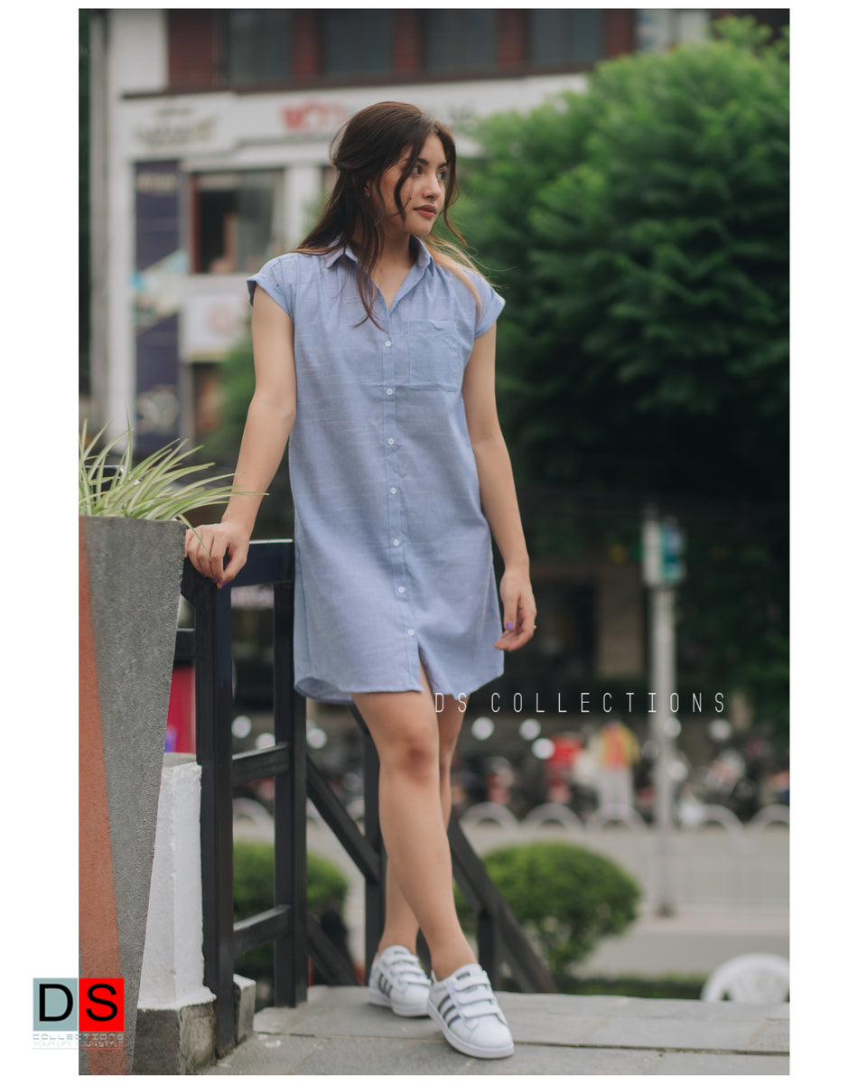 Cap Sleeve Button Down Shirt Dress dsnepal