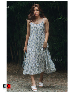 String Button Down Flare Long Dress