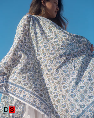 Cotton Hand Block Printed Shawl With Floral Print