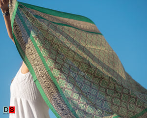 Cotton Hand Block Printed Shawl With Diamond Print
